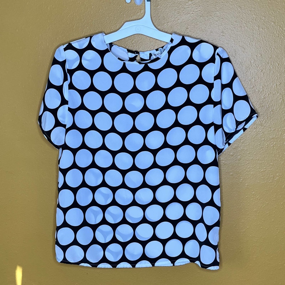 Vintage Hana Sung Shirt Black White Polka Dot M